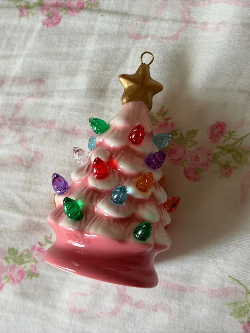 Pink Ceramic Christmas Tree Ornament